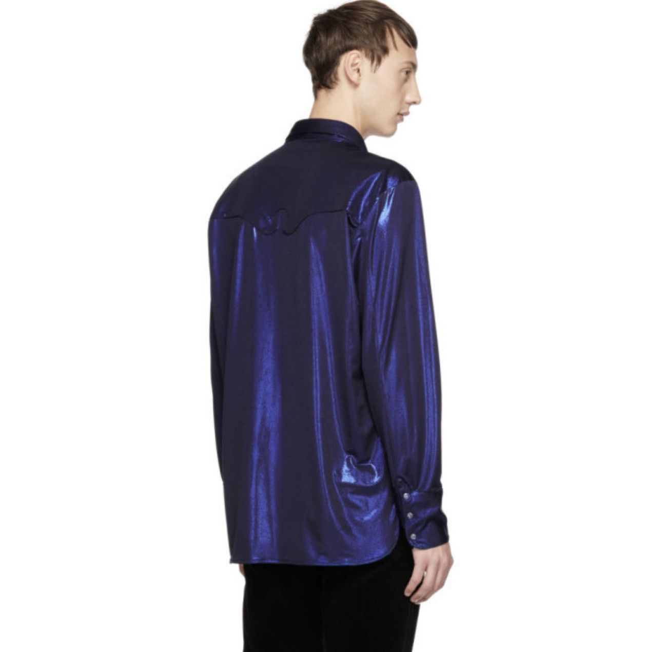 KOZABURO Kozaburo Navy Classic Fit Silk Lame Western Shirt Size US S / EU 44-46 / 1 - 5 Thumbnail