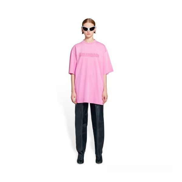 Balenciaga o1w1db10925 Caps Vintage Boxy Jersey T-Shirt in Pink Size XL / US 12-14 / IT 48-50 - 2 Thumbnail