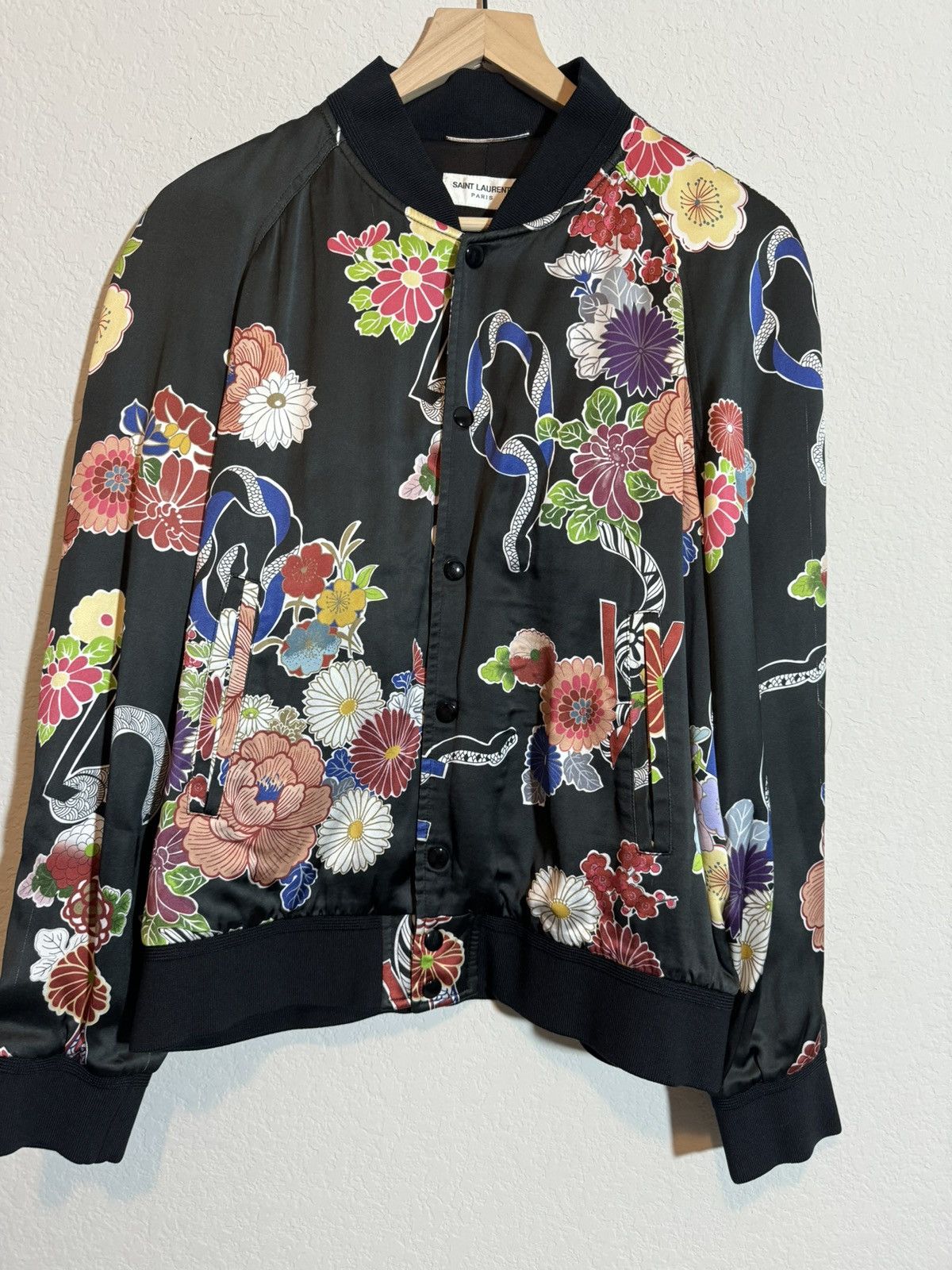image of 2016 Saint Laurent X Hedi Slimane Floral Bomber in Black, Men's (Size Large)