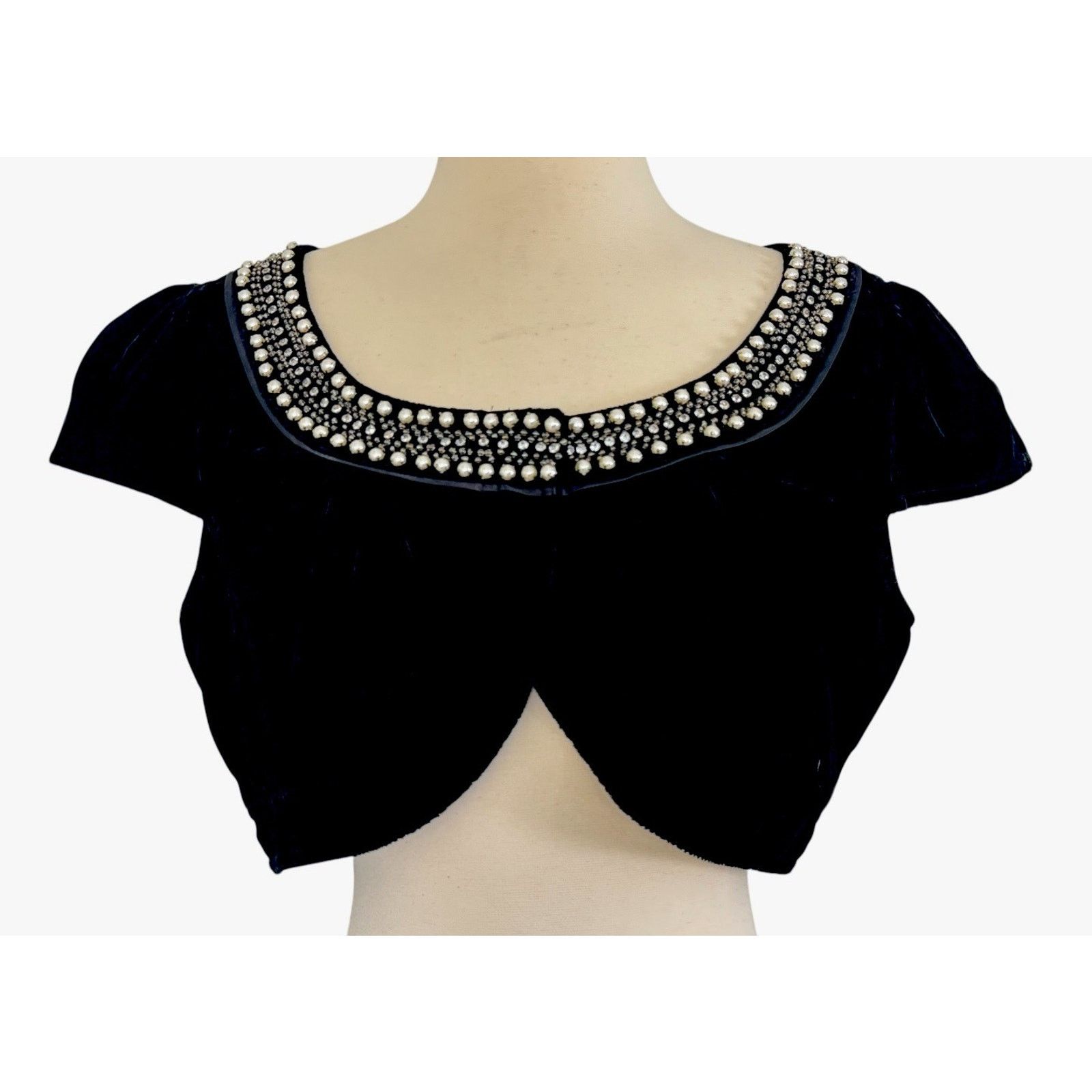 Other Vintage REFERENCE Velvet Rhinestone Pearl Beaded Shrug 1940s Size L / US 10 / IT 46 - 2 Thumbnail