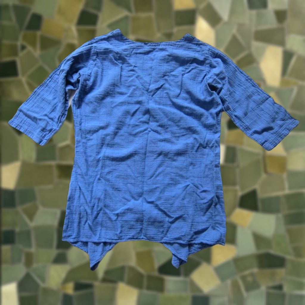 Vintage Ezze Wear 100% Cotton Blue Pocket Asymmetric 3/4 Sleeve Tunic Blouse Medium Size M / US 6-8 / IT 42-44 - 1 Thumbnail