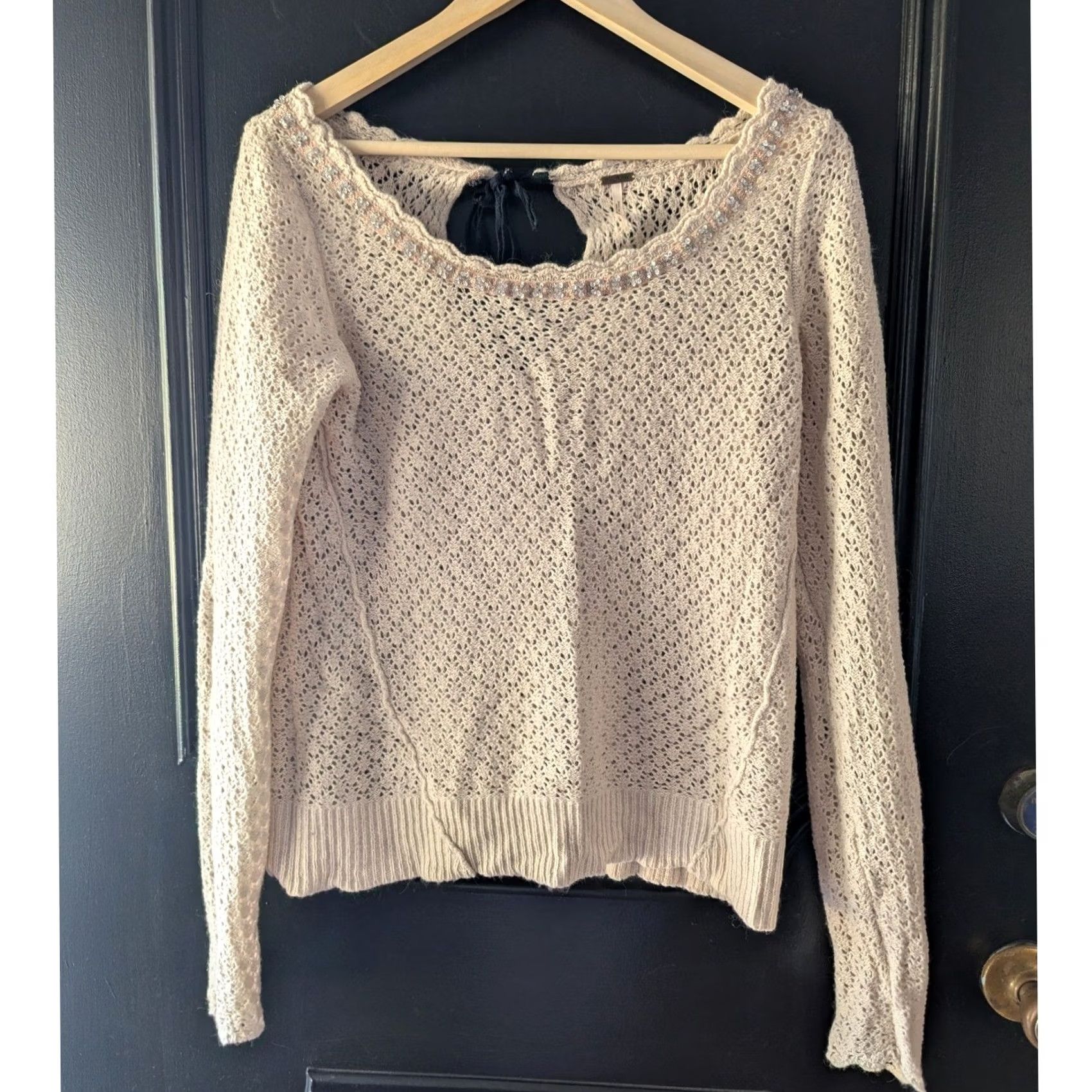 Free People Free People Knit Long Sleeve Sweater Embellished Collar Beige Womens M Size M / US 6-8 / IT 42-44 - 2 Thumbnail