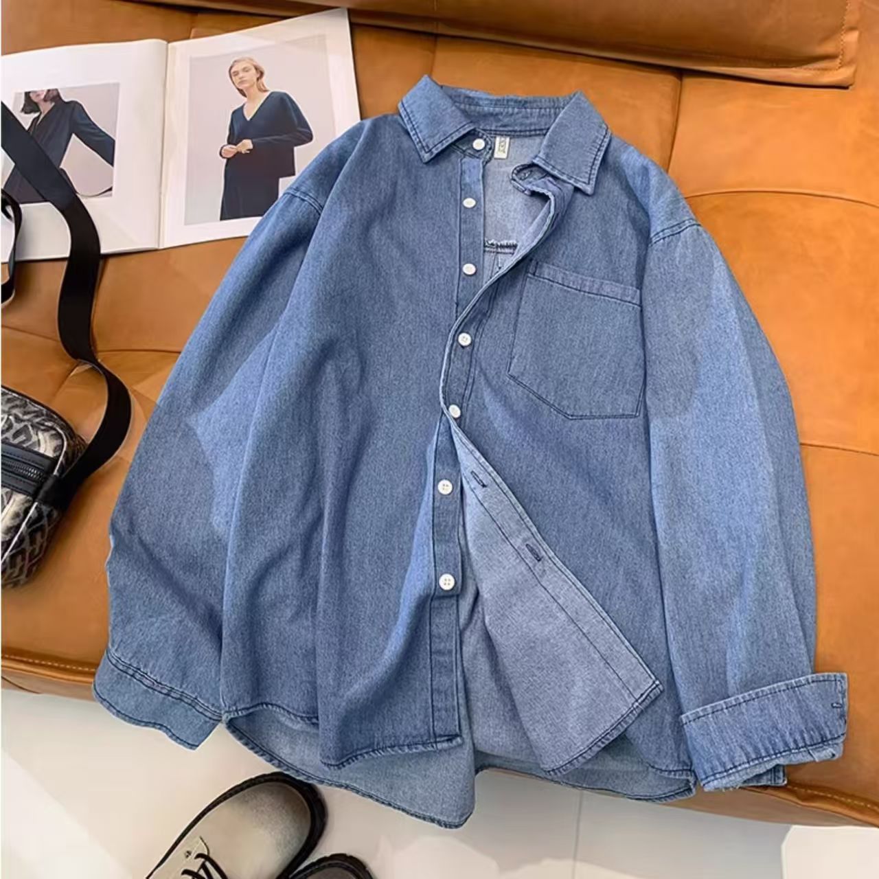 Vintage Light Blue Washed Denim Shirt Size M Size US M / EU 48-50 / 2 - 2 Thumbnail