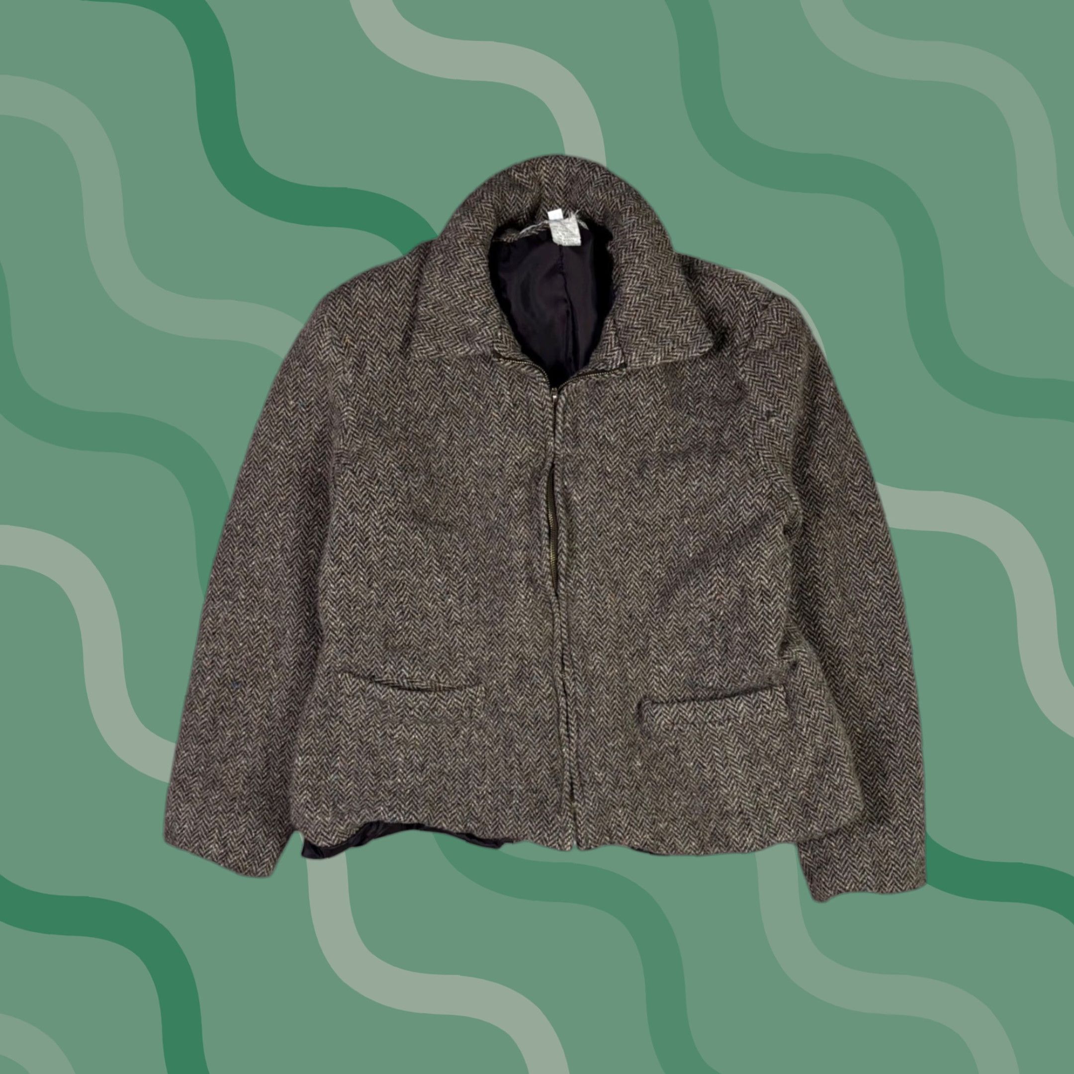 Vintage VINTAGE Samantha Taylor Wool Herringbone Zip Up Jacket Brown Tweed 90s Women's Size 14 Navy? Size XL / US 12-14 / IT 48-50 - 1 Thumbnail