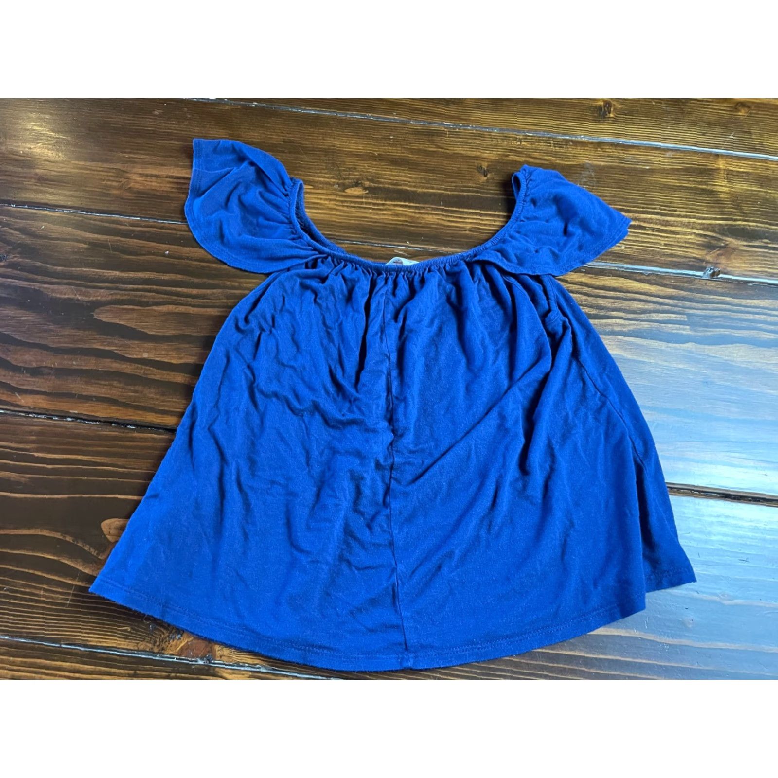 Vintage Everly Shirt Women’s Size Small Navy Blue Off Shoulder Cropped Shirt Short Sleeve Vintage No Size S / US 4 / IT 40 - 2 Thumbnail
