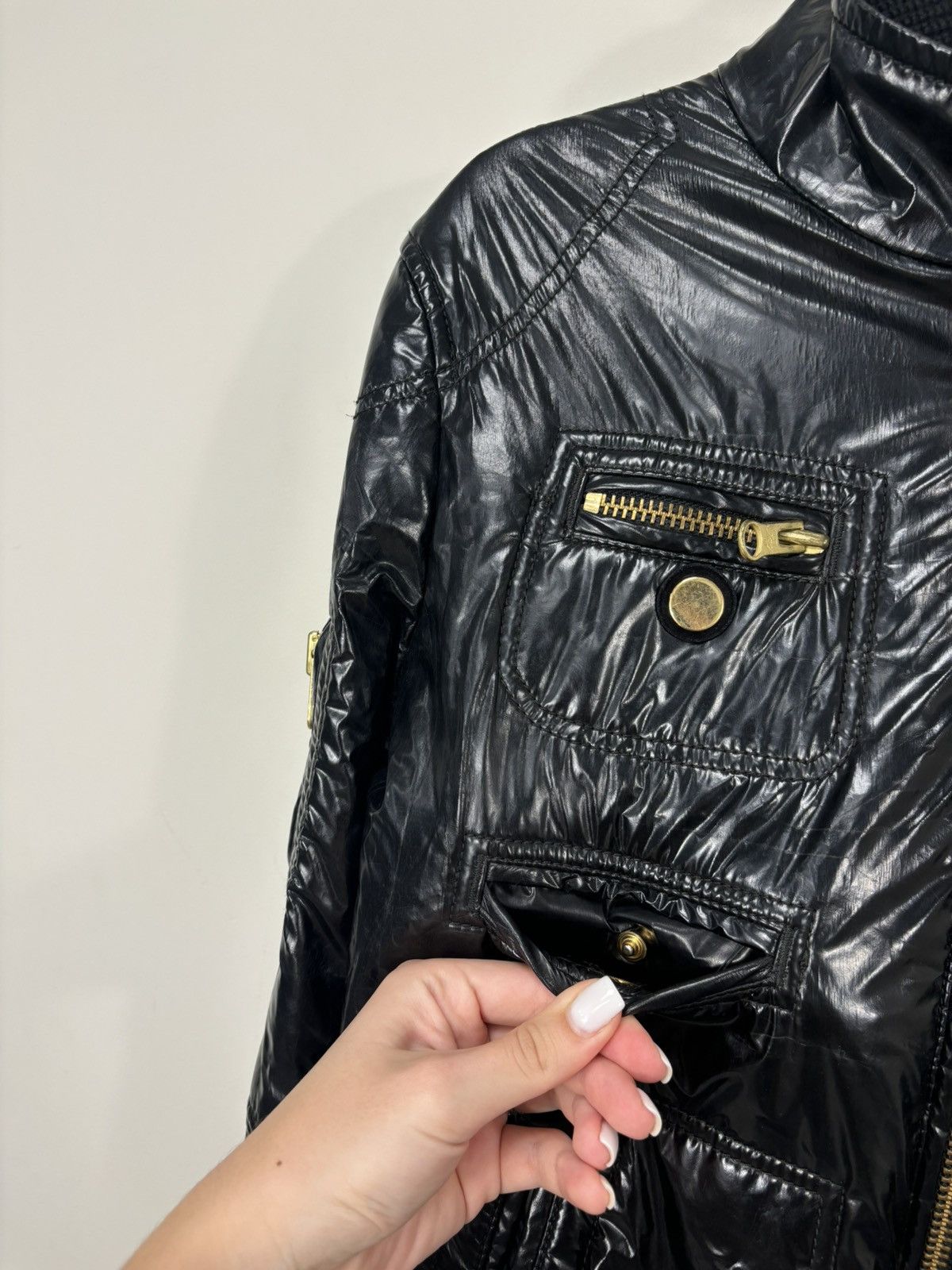 Fay Fay Women’s Shiny Black Italian Luxury Multipocket Jacket Size L / US 10 / IT 46 - 8 Thumbnail