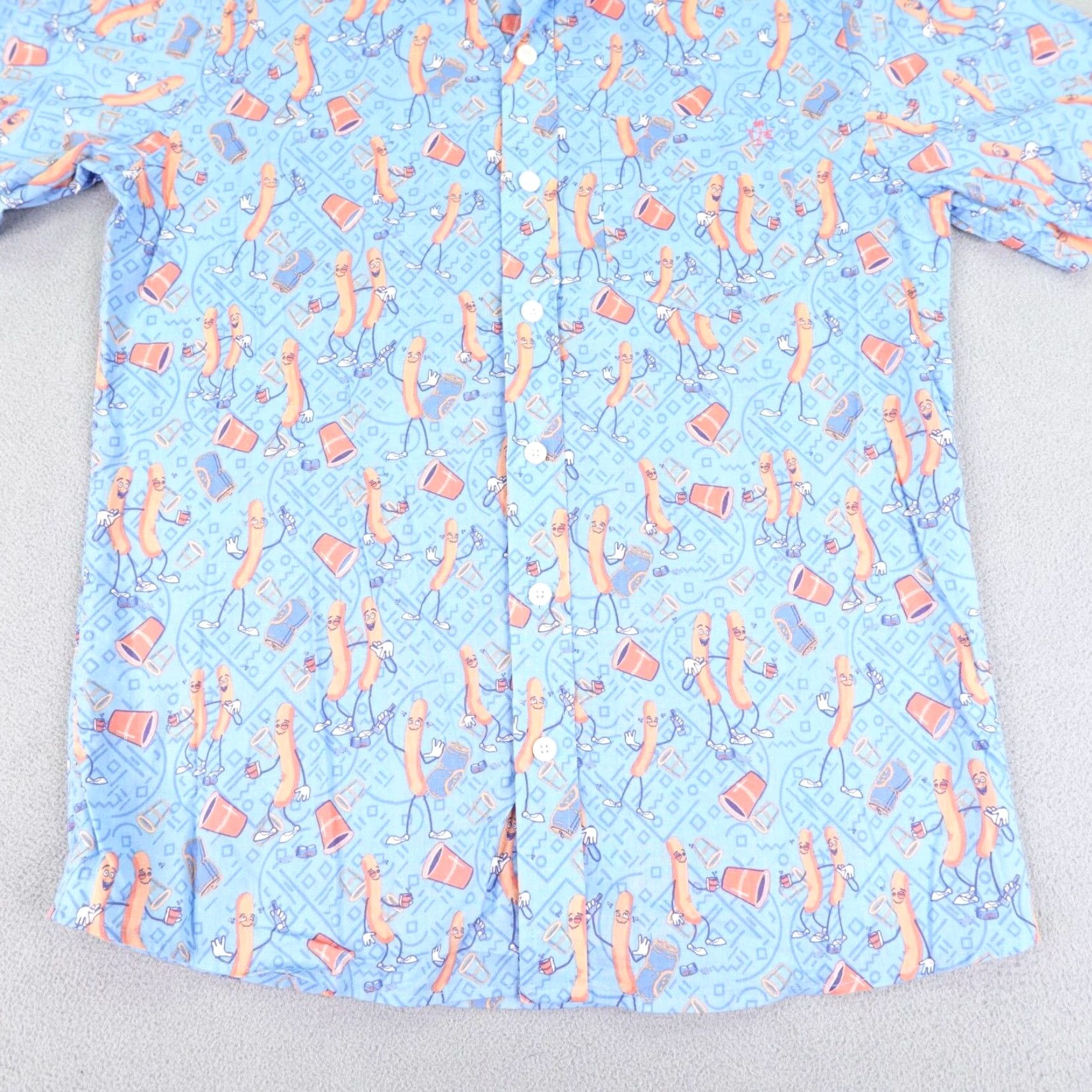 Vintage Tipsy Elves Shirt Mens Small Blue Sausage Party Collection Hawaiian Button Up Shirt Size US S / EU 44-46 / 1 - 3 Thumbnail
