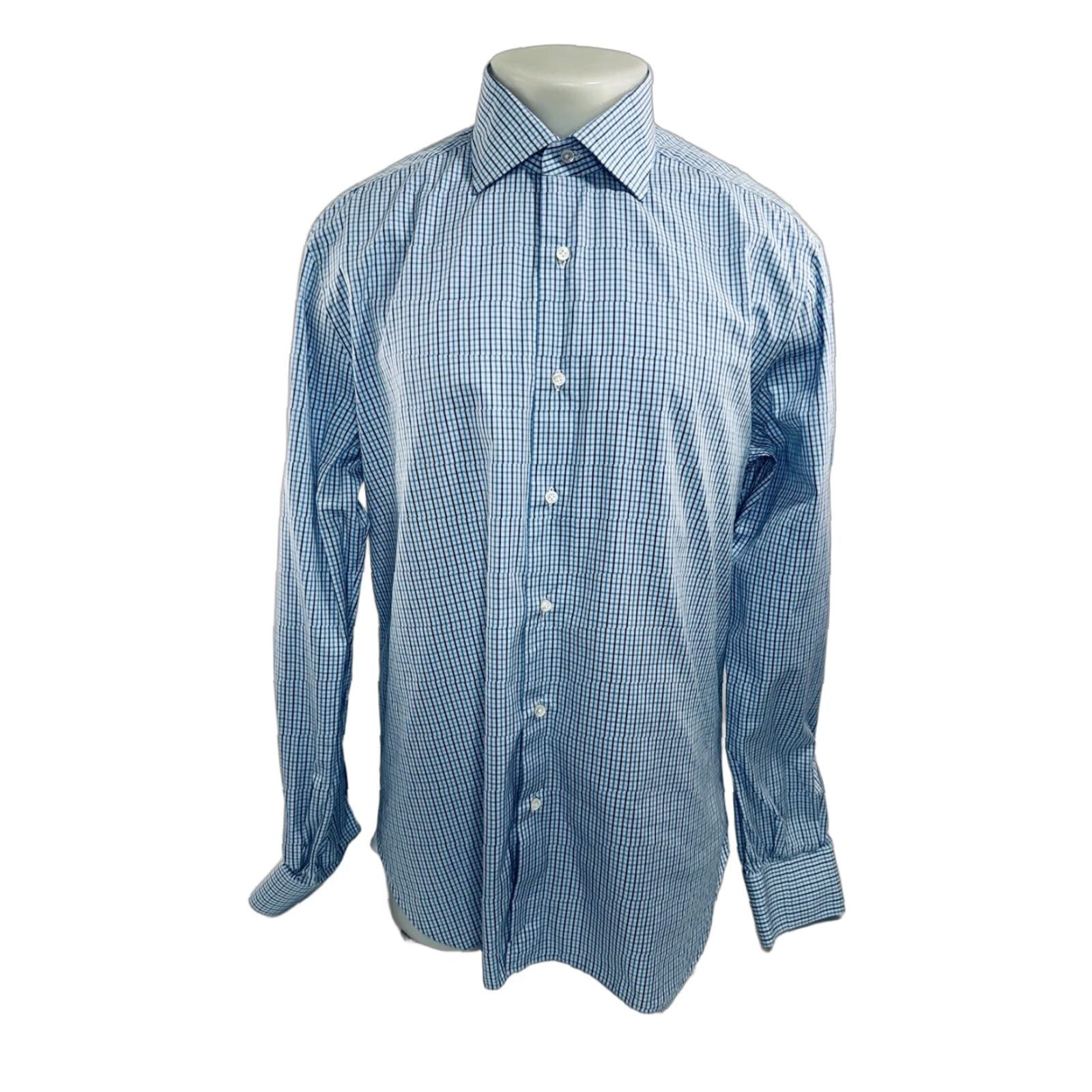 Vintage Mattabisch Napoli Italy Plaid Check Shirt 17.5 / 44 Mens Long Sleeve Button-Up Blue Nerf? Size US XXL / EU 58 / 5 - 1 Thumbnail