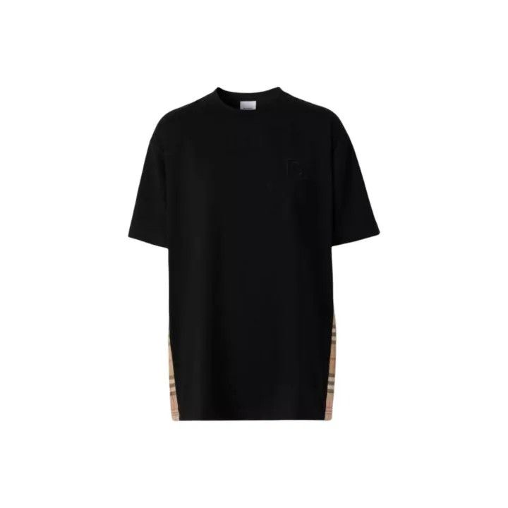 Burberry Burberry Black Check Panel T-Shirt 0079 Size S / US 4 / IT 40 - 1 Thumbnail