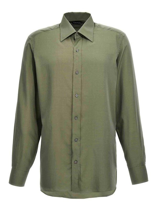 Tom Ford o1y0425 Solid Color Shirt in Sage Green Size US M / EU 48-50 / 2 - 1 Thumbnail