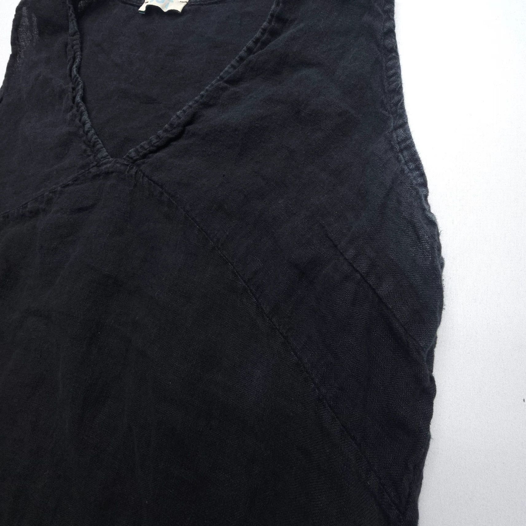 Vintage JOT Tunic Shirt Blouse Women One Size Black Linen Sleeveless V-Neck Knit Solid Made in Italy Size ONE SIZE - 7 Thumbnail