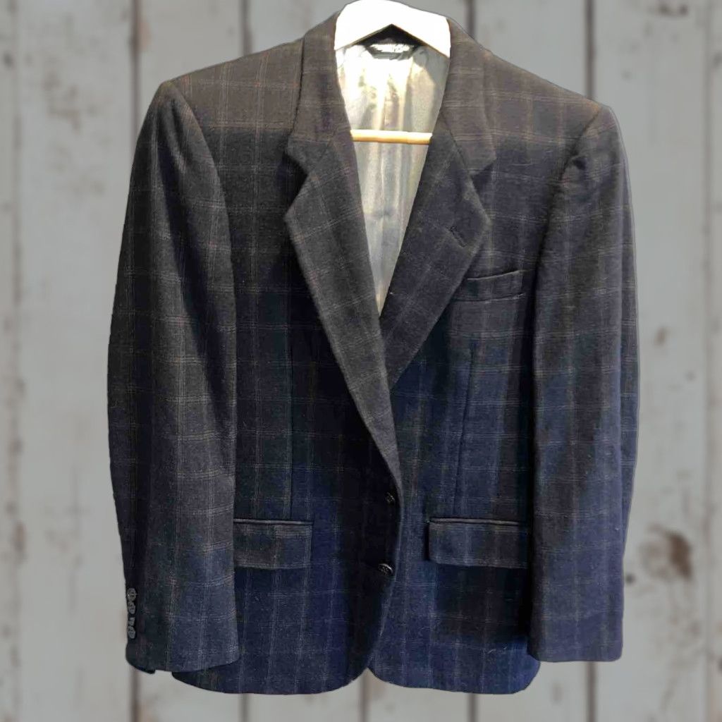 Vintage VINTAGE Nino Cerruti Paris BLAZER Blue Wool Rue Royale TWEED 2 Button Front Sport Jacket 42R Blue Wide Plaid Mens Blazer Size 42R - 1 Thumbnail