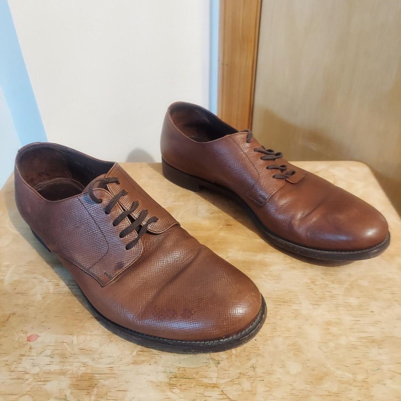 Prada Prada Saffiano 2EE049 Men's US 10 Brown Leather Oxford Shoes Size US 10 / EU 43 - 2 Thumbnail