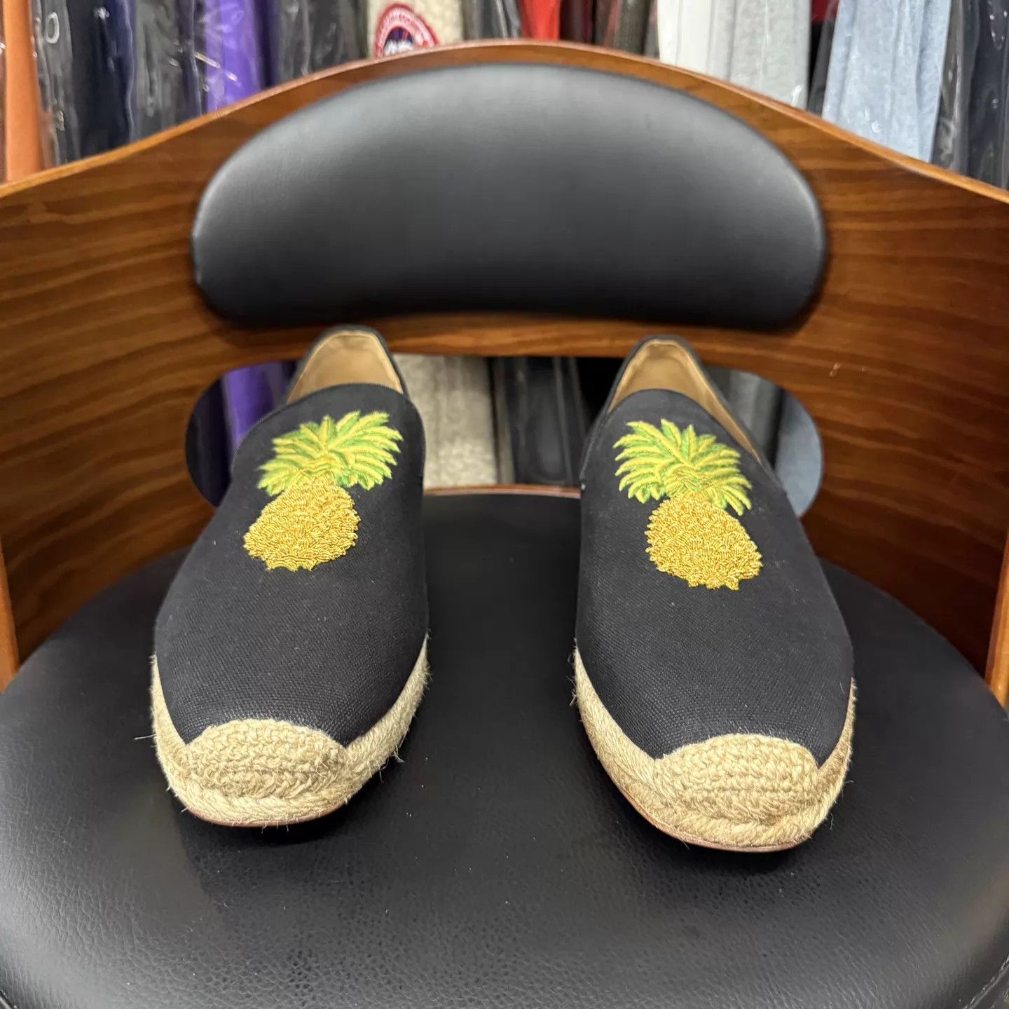 Christian Louboutin CL Pineapple Embroidered Black Red Sole Loafers 44 Like New Size US 11 / EU 44 - 2 Thumbnail