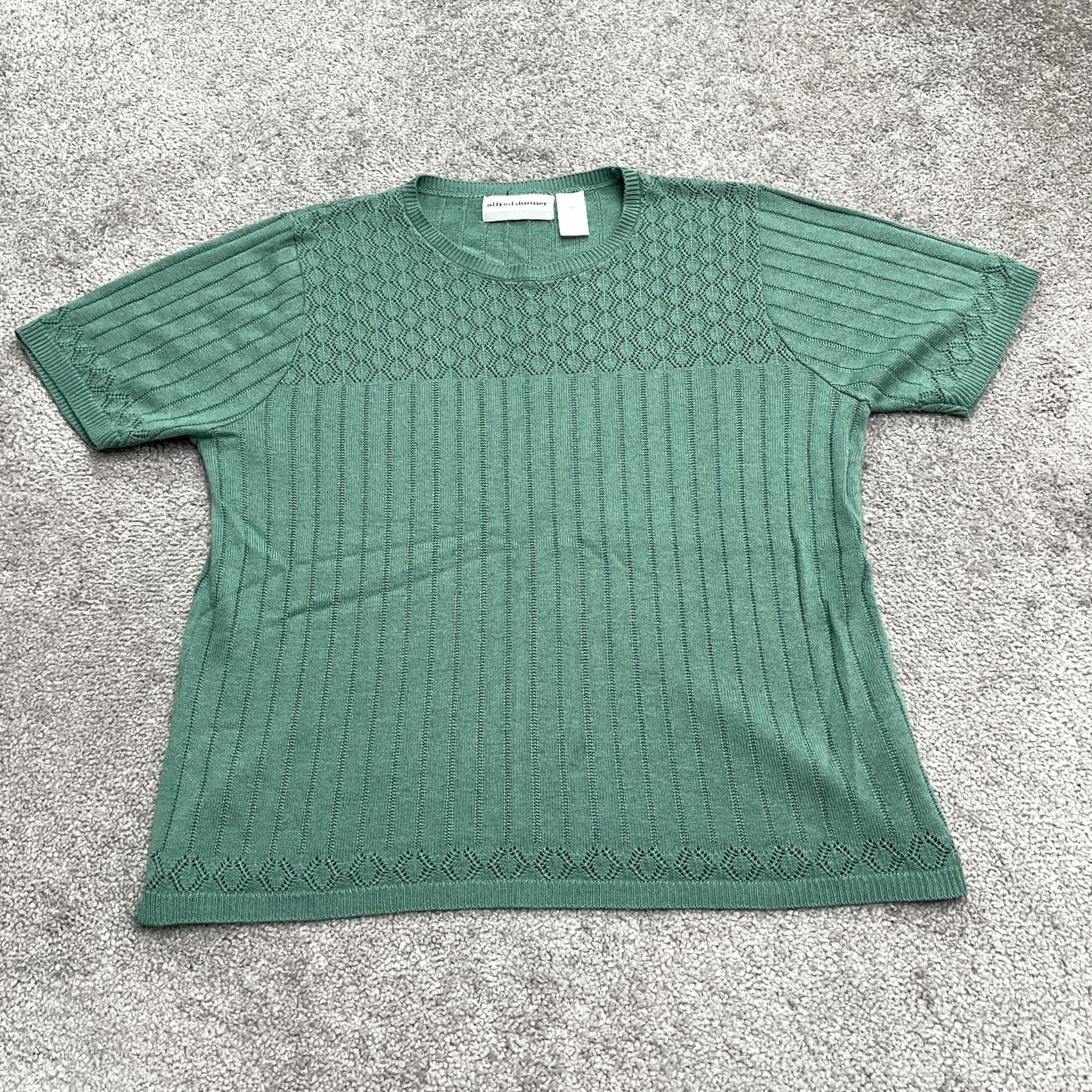 Vintage Alfred Dunner Knit Top Womens Petite PL Green Crew Neck Short Sleeve Casual Sweater Acrylic Size L / US 10 / IT 46 - 2 Thumbnail
