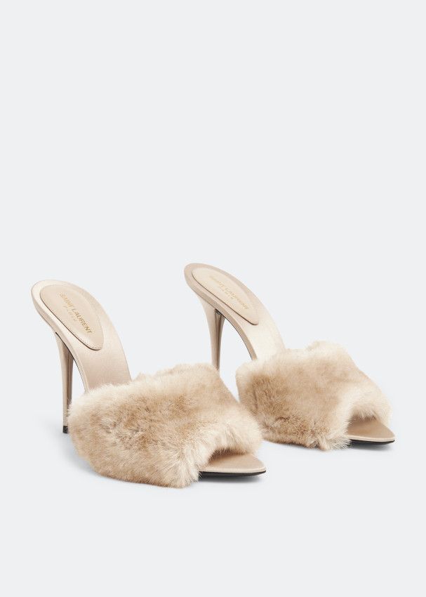 Saint Laurent Paris o1tp1o1224 La 16 Heeled Mules In Animal Free Fur in Beige Size US 6 / IT 36 - 4 Thumbnail