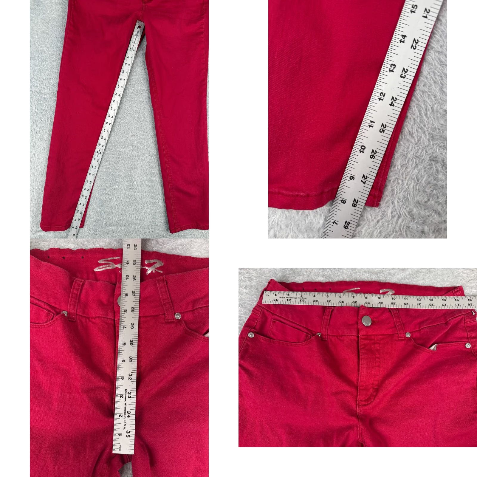 Vintage Seven7 Jeans Women 14 Red Denim Skinny Mid Rise 31x28 Cotton Blend Slimming 5-Pocket Design Button Zipper Vintage No Size 36" / US 14 / IT 50 - 8 Thumbnail