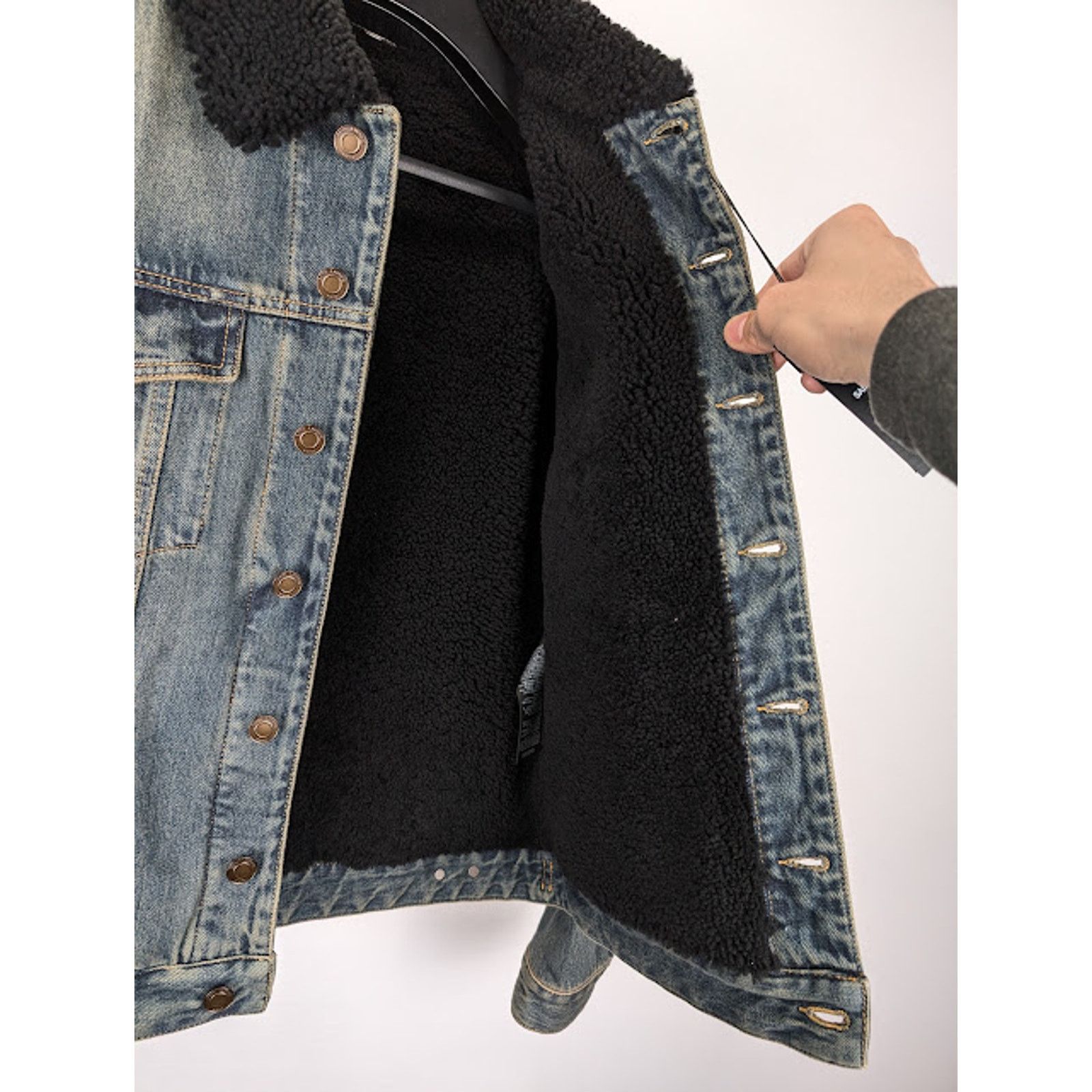 Saint Laurent Paris o1rshd1 Shearling Denim Jacket in Light Blue Size US XXL / EU 58 / 5 - 10 Thumbnail