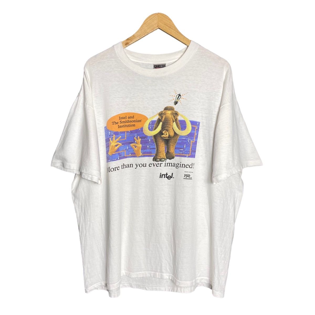 image of Arts Science x Microsoft Vintage 90's Intel The Smithsonian Mammoth Tee in White, Men's (Size XL)