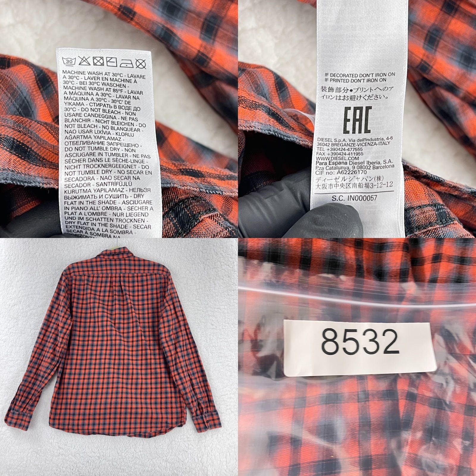 Diesel Diesel Button-Up Shirt Mens Large Orange Plaid Long Sleeve 100% Cotton Size US L / EU 52-54 / 3 - 9 Thumbnail