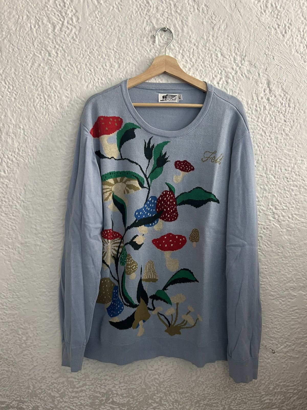 image of Felt Mushroom Vine Sweater in Blue, Men's (Size Large)