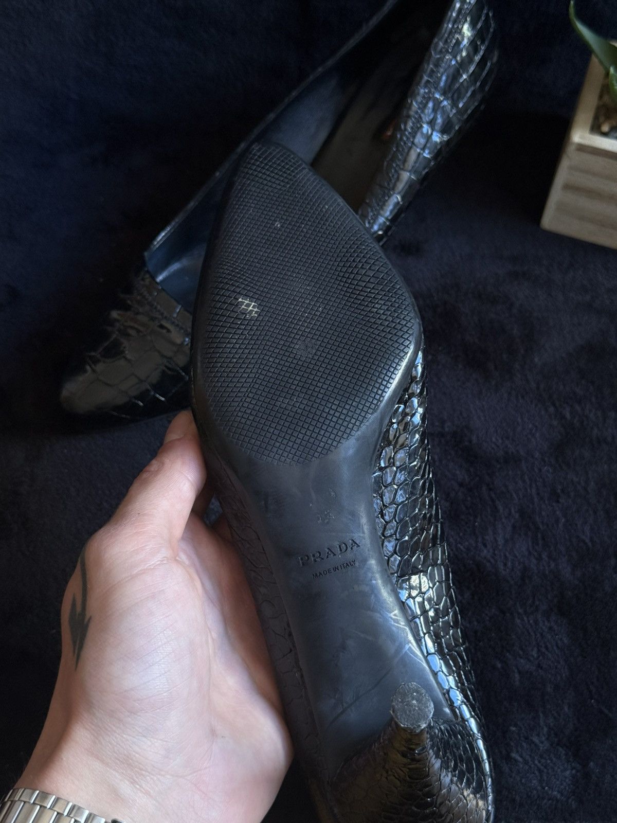 Prada Prada Croc-Effect Heels – Black – Timeless Sophistication Size US 10 / IT 40 - 5 Thumbnail
