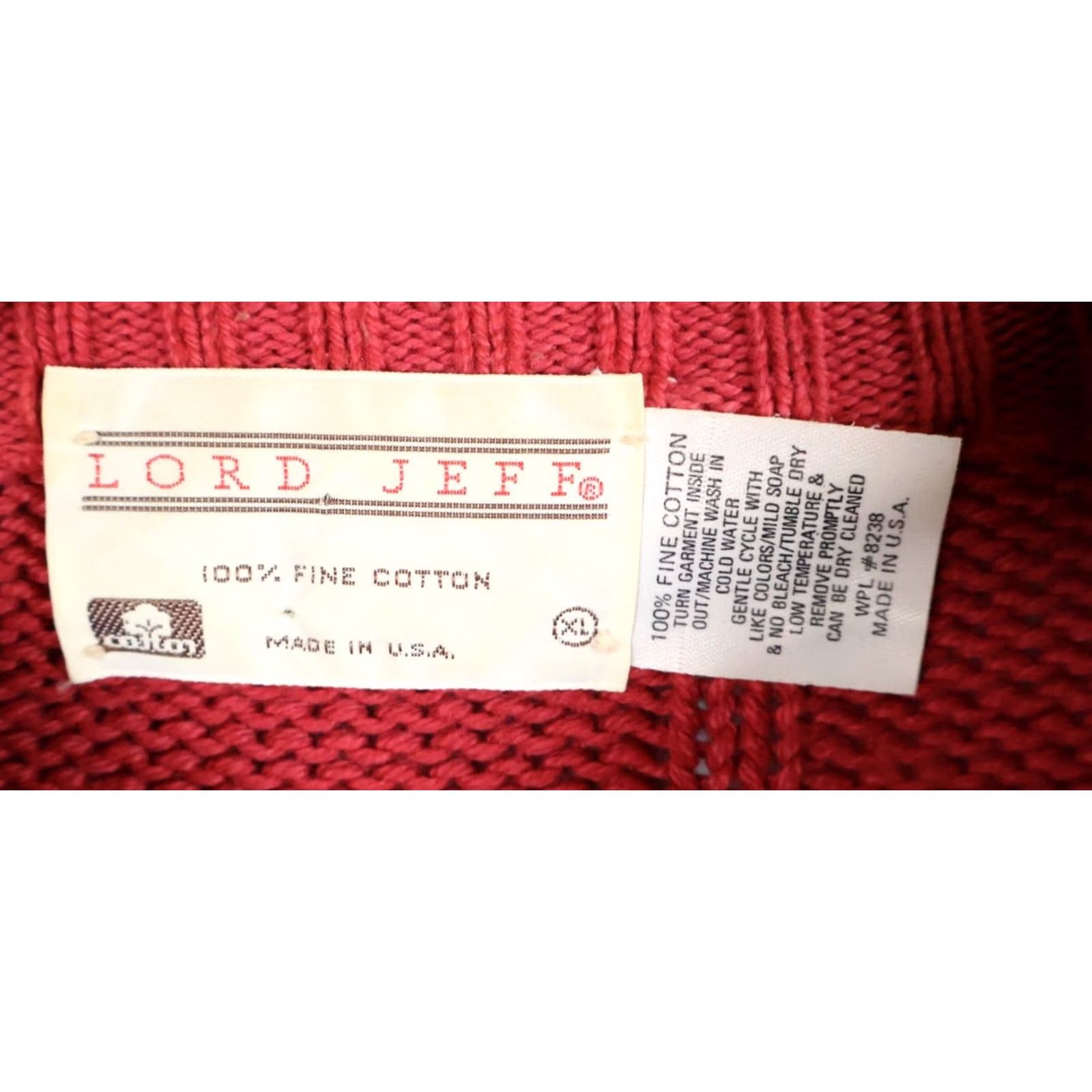Vintage VINTAGE Lord Jeff Sweater Men XL Red Crewneck Textured Knit Heavyweight Cotton Grid Check Pullover 80s Retro Hipster Preppy Size US XL / EU 56 / 4 - 3 Thumbnail