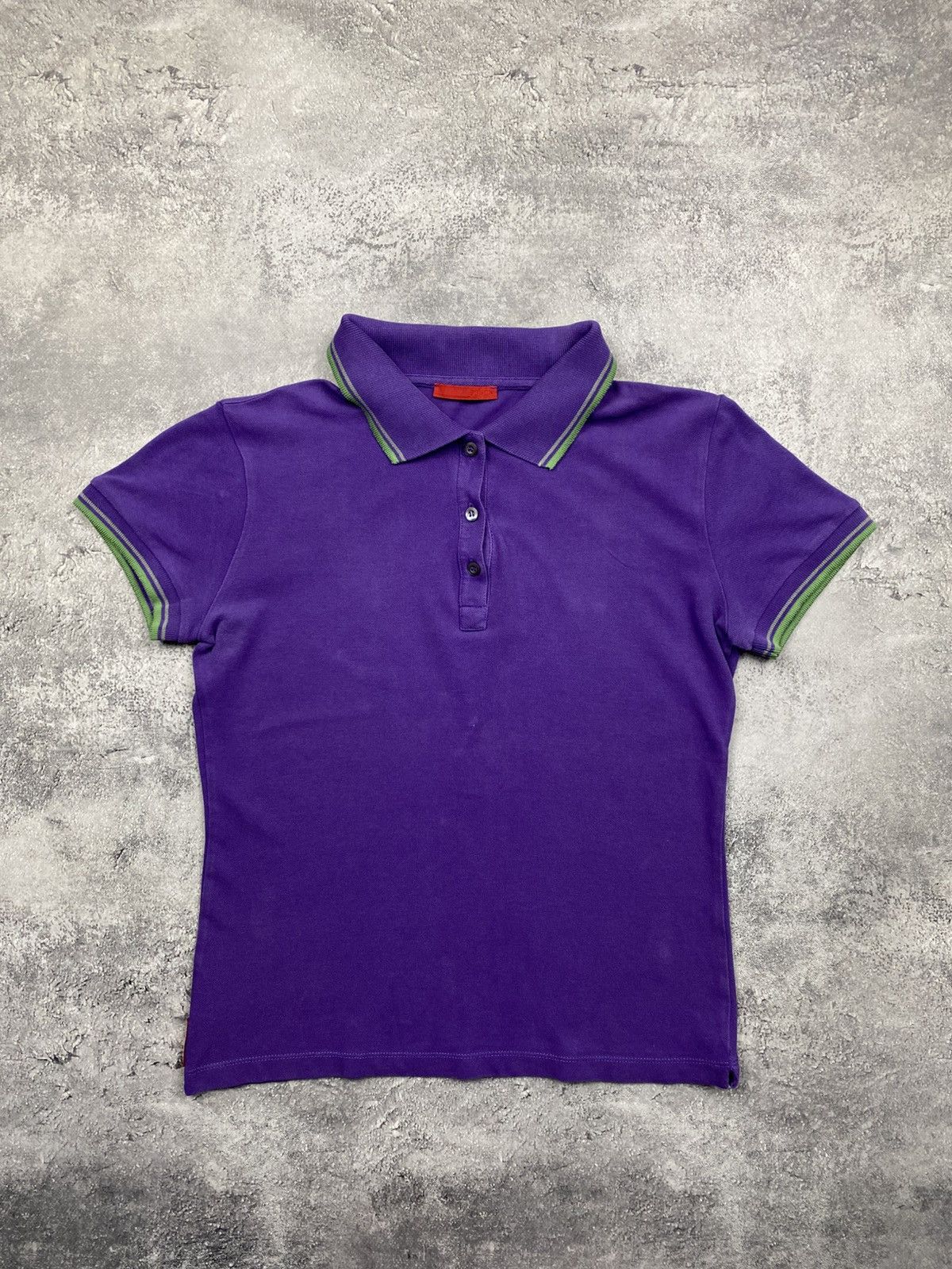 Vintage Prada Polo T-Shirt Red Tab Logo Faded Purple