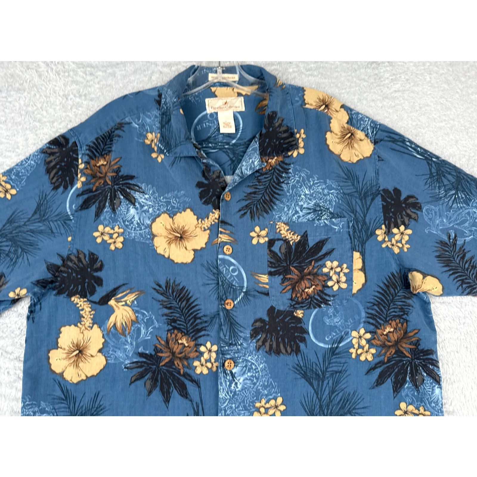 Paradise Paradise Coves Shirt Adult Large Blue Silk Floral Button-Up Hawaiian Casual Short Sleeve Mens Size US L / EU 52-54 / 3 - 4 Thumbnail