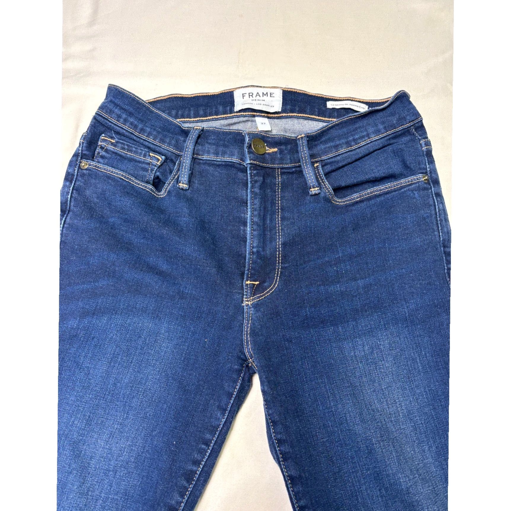 Frame VINTAGE FRAME Le Skinny de Jeanne Crop Jeans Dark Wash Frayed Hem 27X26 Size 27" / US 4 / IT 40 - 2 Thumbnail