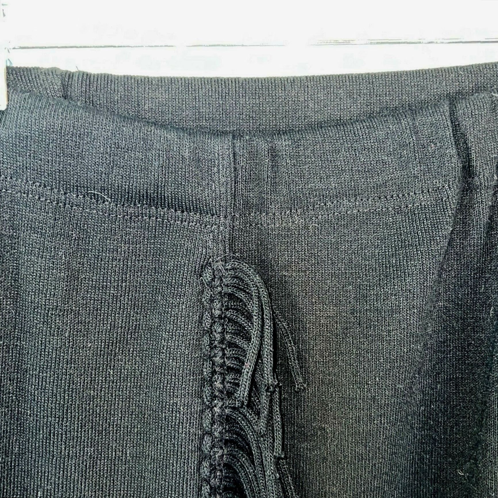 Vintage Black Midi Skirt Womens A-Line Elastic Waist Pull On Casual Size L Fringe Size 36" / US 14 / IT 50 - 3 Thumbnail