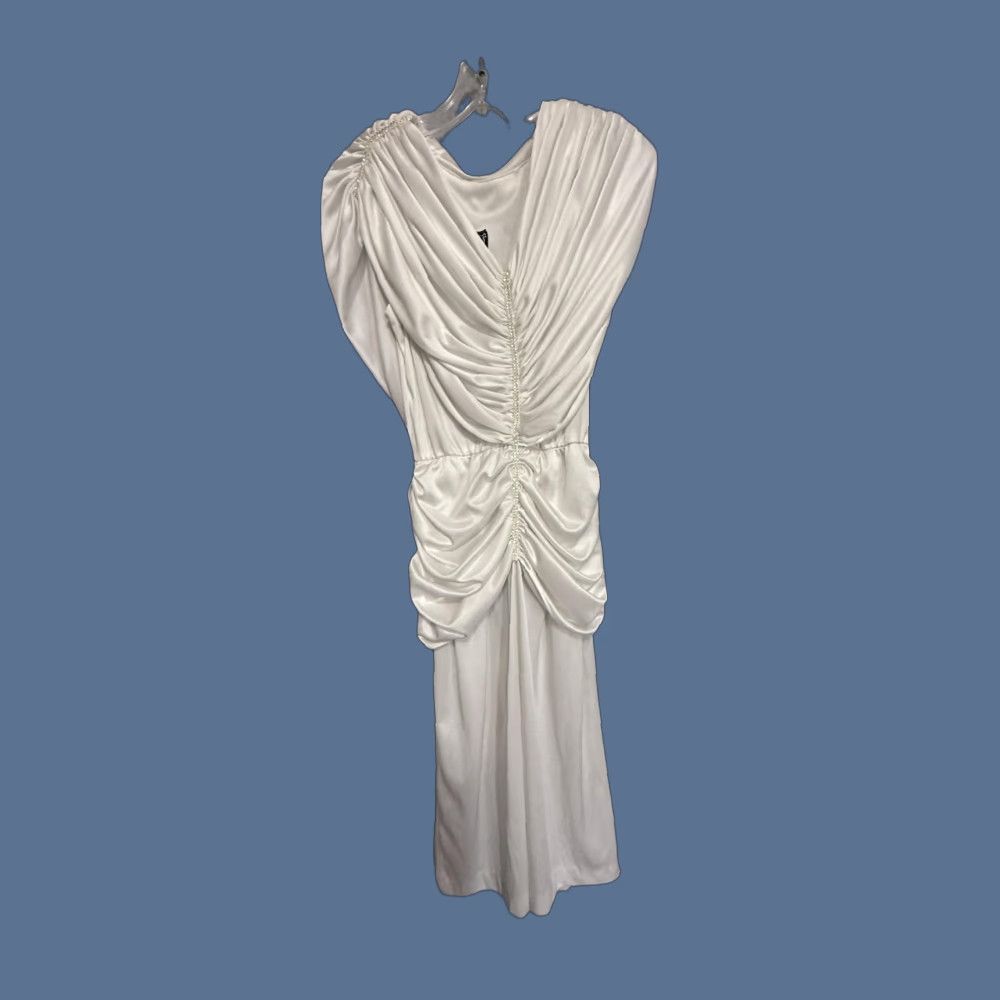 Vintage VINTAGE Inspiration Dress Juniors 9-10 White Ruched Satin Cowl Maxi Rhinestone HOCO Dress Womens Small Size S / US 4 / IT 40 - 1 Thumbnail