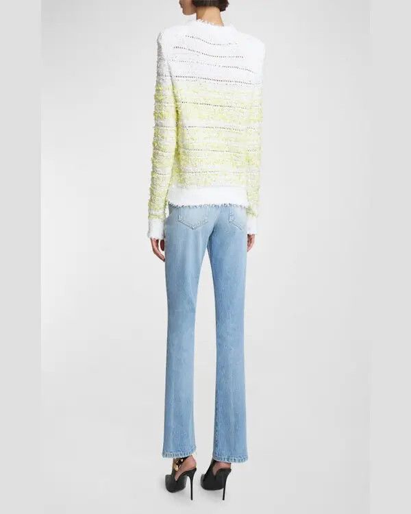 Balmain o1s1wg111025 Round-neck Tweed Pullover Top in White/Yellow Size S / US 4 / IT 40 - 3 Thumbnail