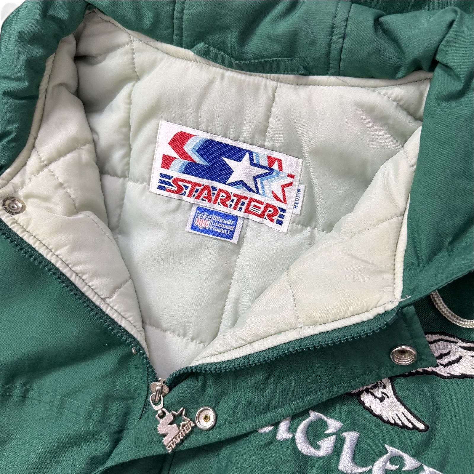 NFL VTG 90s PHILADELPHIA EAGLES STARTER HOODED PUFFER JACKET Size US M / EU 48-50 / 2 - 6 Thumbnail