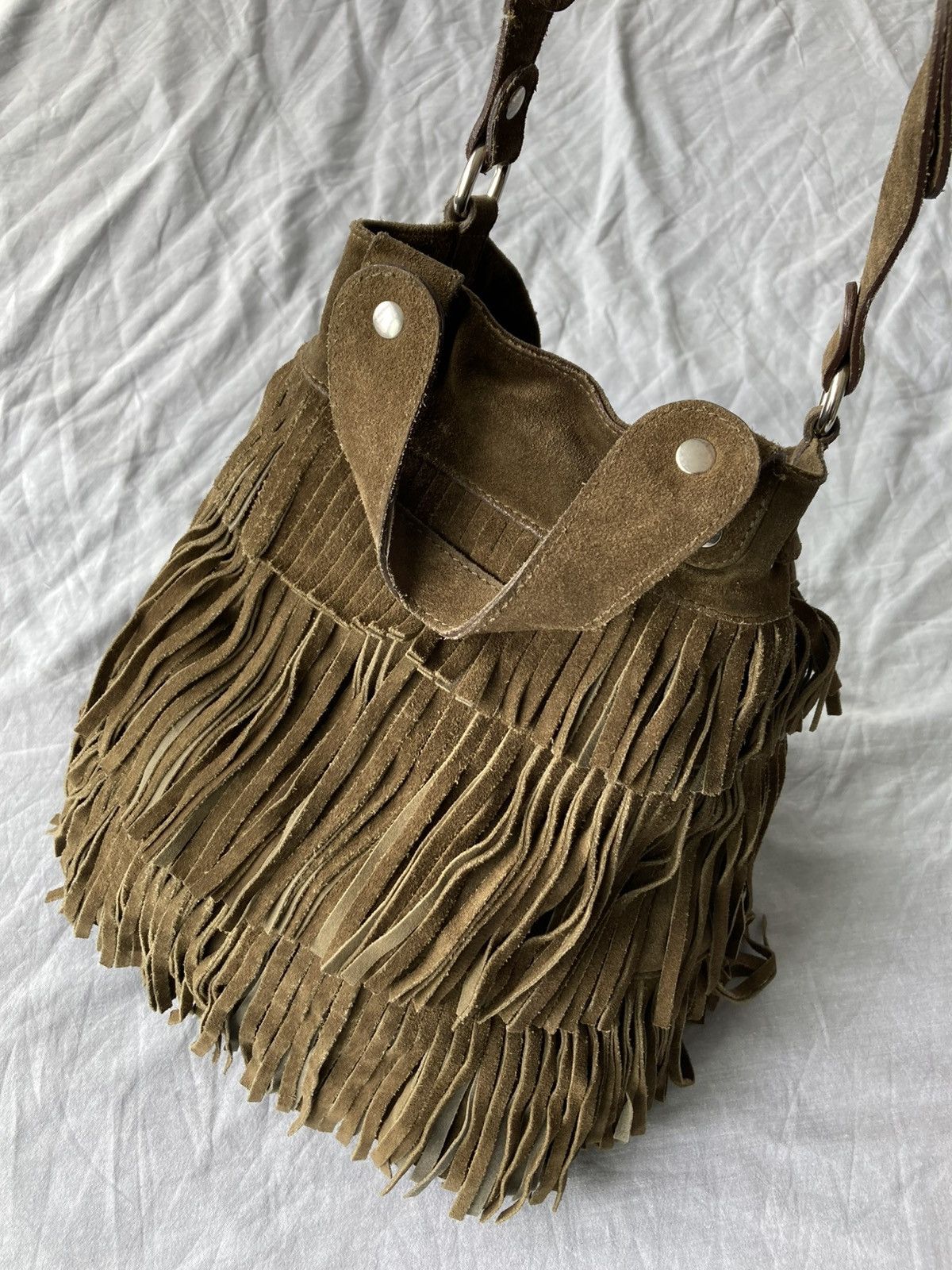 Gerard Darel Soft Brown Suede Shoulder Bag with Fringes by Gerard Darel Size ONE SIZE - 1 Thumbnail