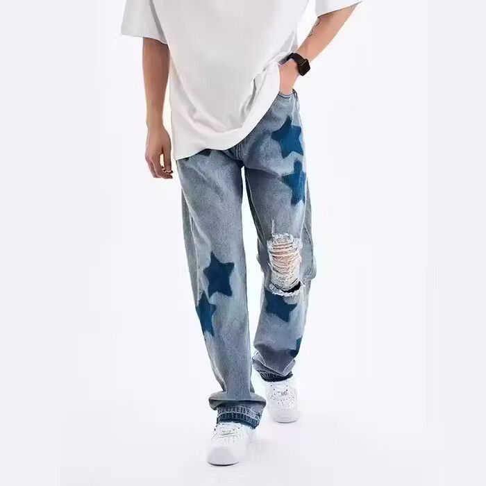 image of Vintage Streetwear Blue Stars Distressed Jeans, Men's (Size 32)