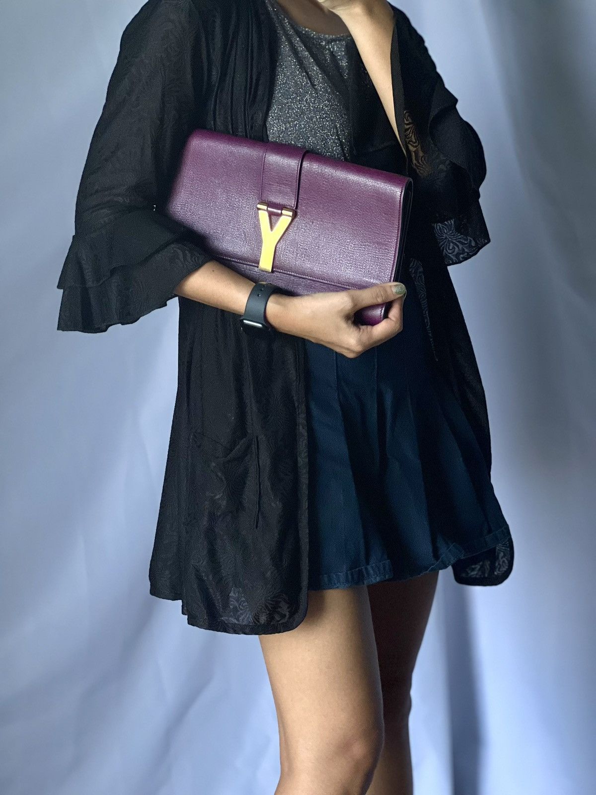 Yves Saint Laurent Saint Laurent Chyc Clutch – Purple Size ONE SIZE - 19 Thumbnail