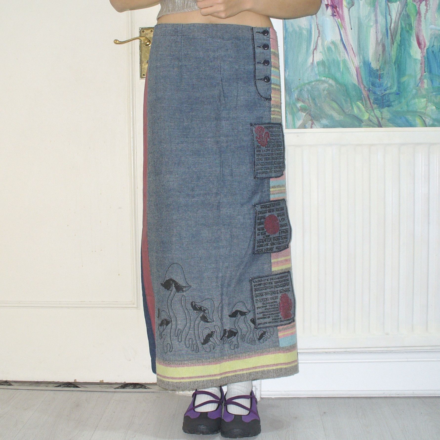 Other 100% cotton mushroom exotic maxi denim skirt Size 32" / US 10 / IT 46 - 1 Thumbnail