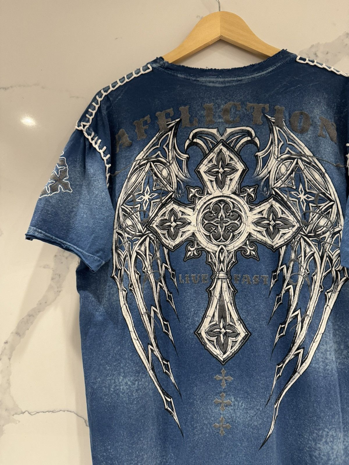 Affliction Vintage Y2K Affliction Live Fast Cross Acid Wash T Shirt Size US XL / EU 56 / 4 - 5 Thumbnail