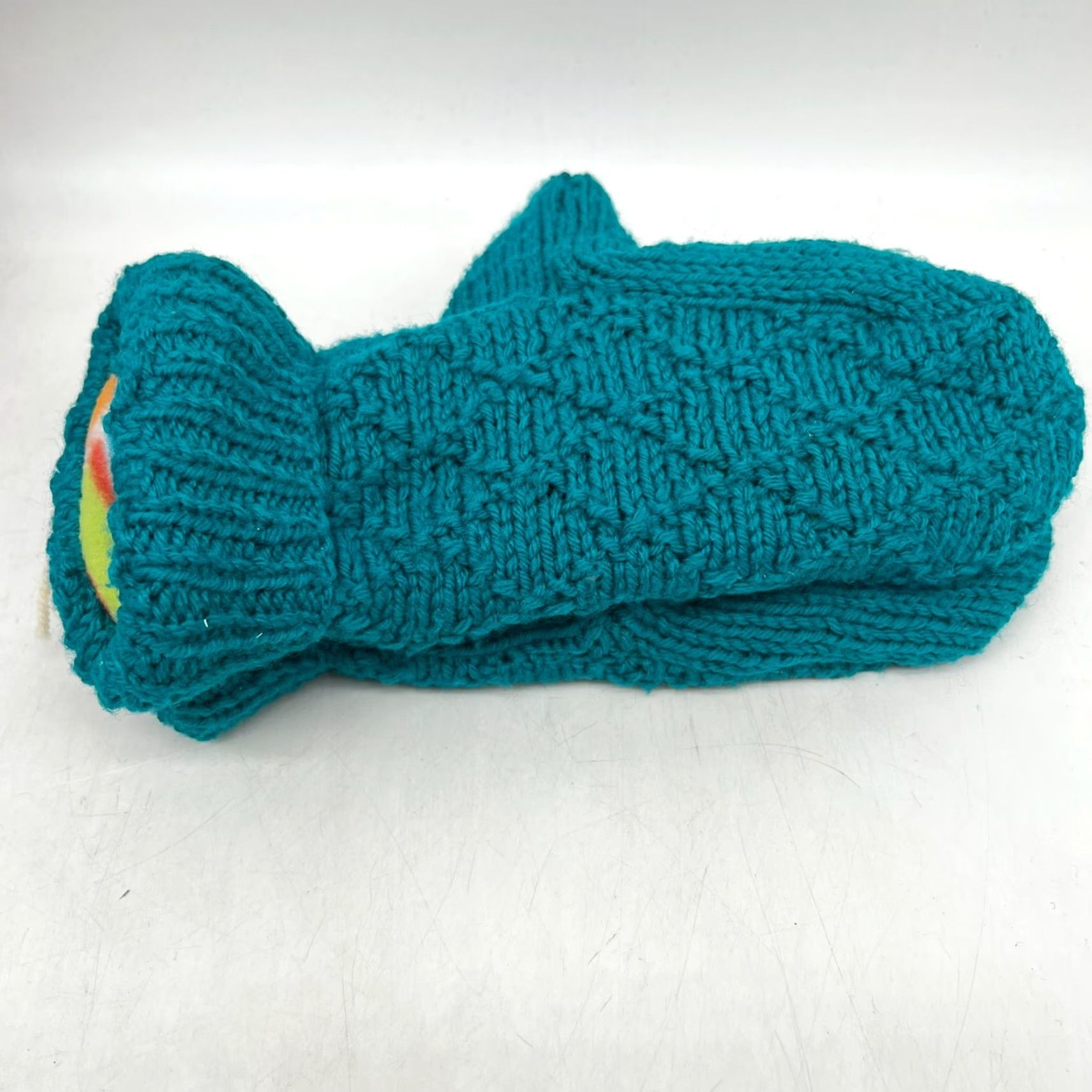 Altea Gwynne HANDMADE Mittens Women L Teal Recycled Acrylic Knit Fleece Lining Size L / US 10 / IT 46 - 4 Thumbnail