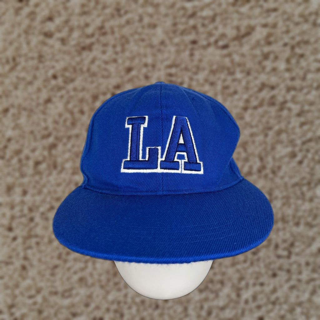 Vintage XP Cap Hat Fitted Adult Medium Blue LA Letters 100% Acrylic Twill Embroidered Cap Mens Style Baseball Cap Varsity LA 90s Theme Size ONE SIZE - 1 Thumbnail