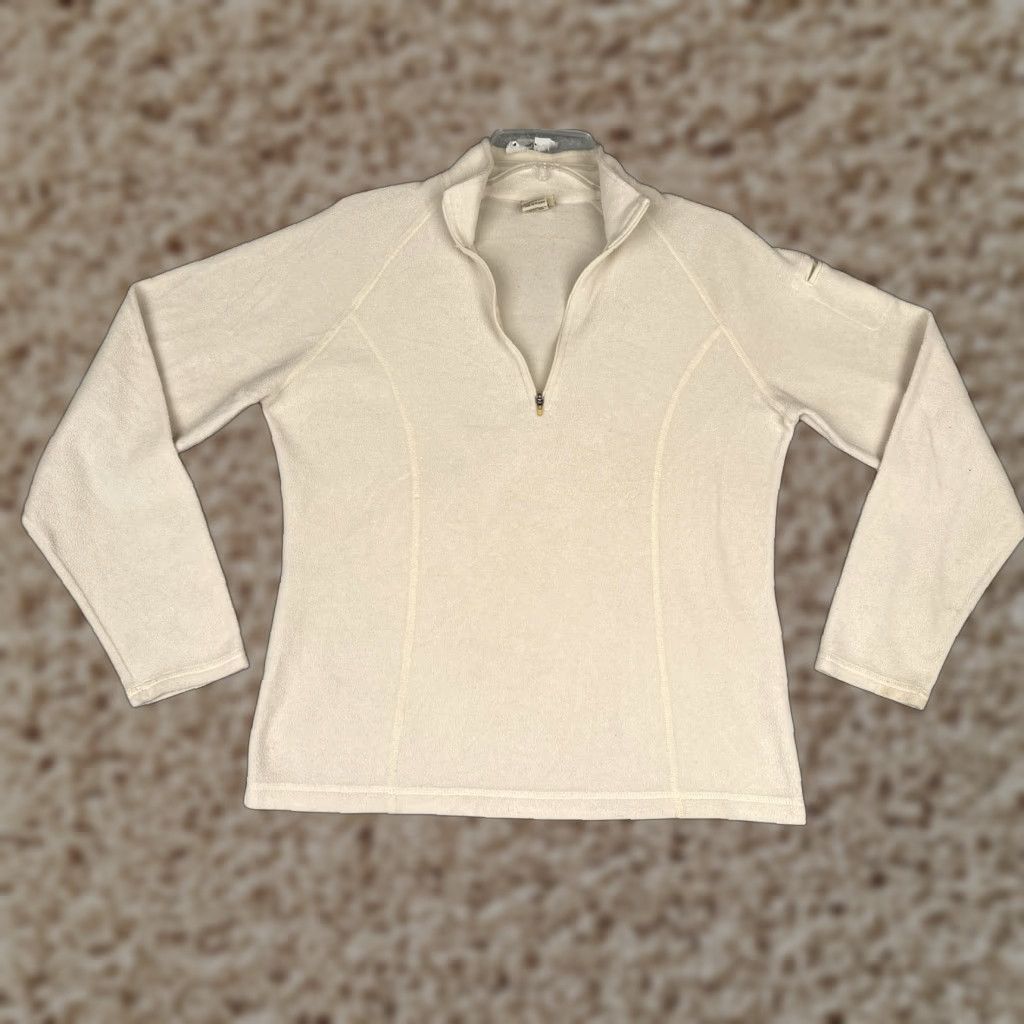 Vintage L.L. Bean Fleece Pullover Womens Medium White 1/4 Zip Mock Neck Pocket Hiking Apparel Casual Outdoor Size M / US 6-8 / IT 42-44 - 1 Thumbnail