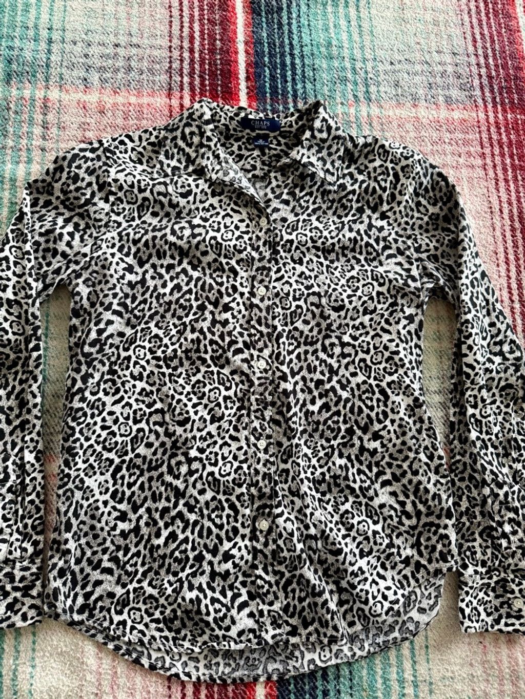 Chaps Women's Chaps Leopard Print Button Up Shirt M Black White Size M / US 6-8 / IT 42-44 - 2 Thumbnail