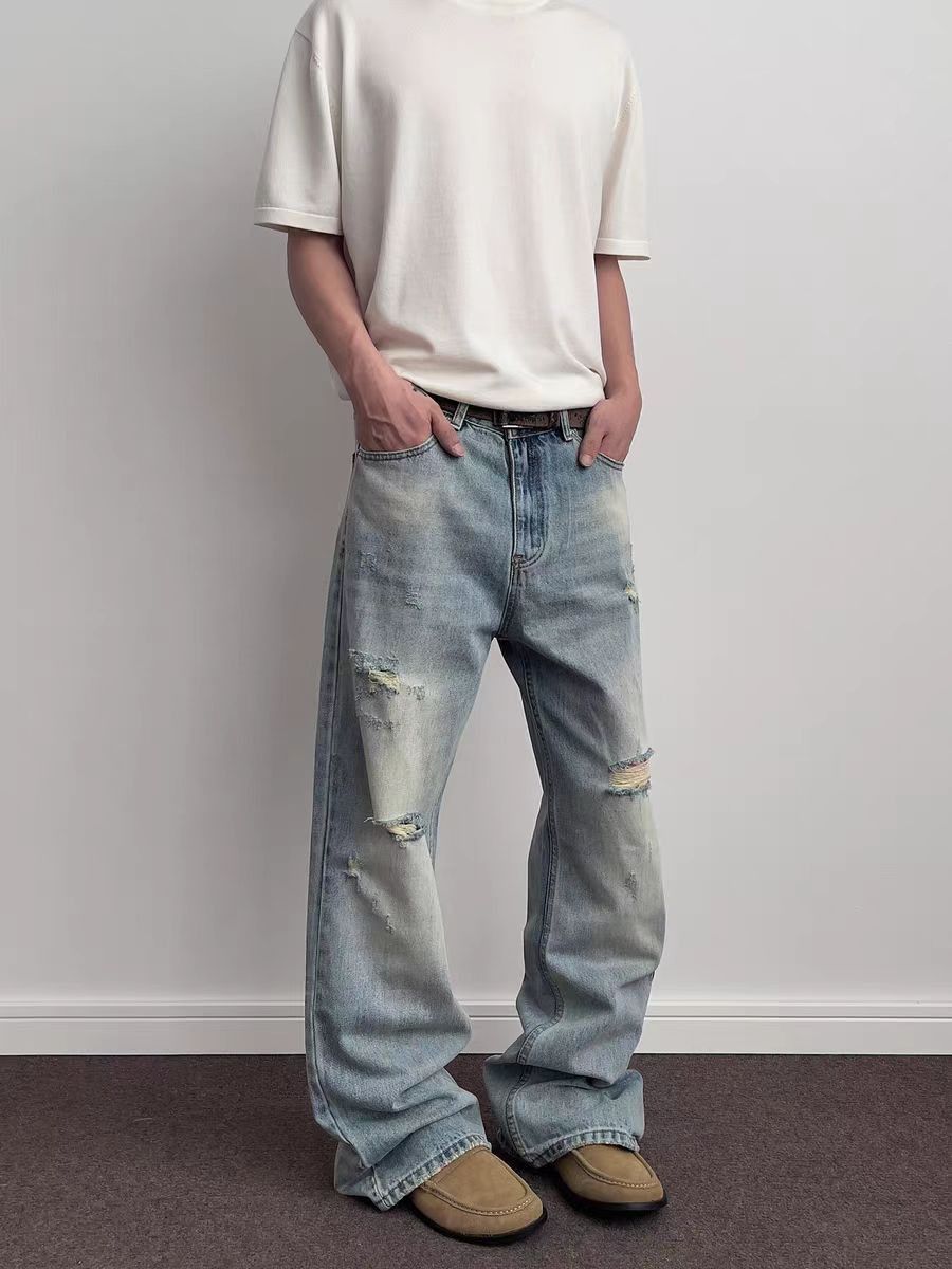 Japanese Brand × Jean Washed and worn out ripped straight leg micro flare jeans Size US 34 / EU 50 - 5 Thumbnail