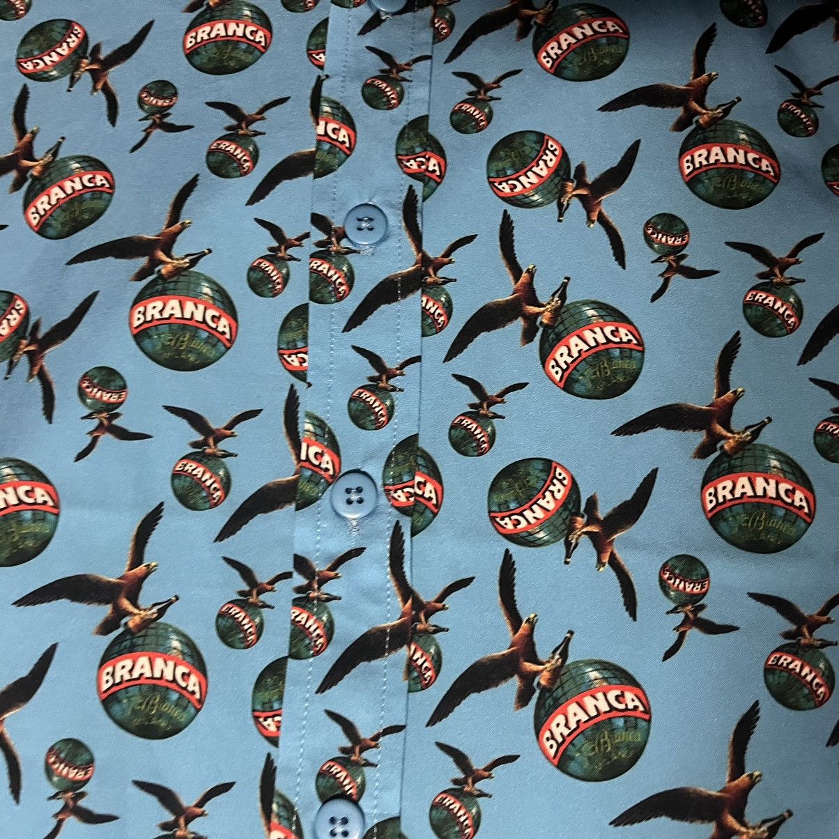 Other Light Blue stretch Fernet Branca Logo Button Up. Rare Merch. Size US M / EU 48-50 / 2 - 6 Thumbnail