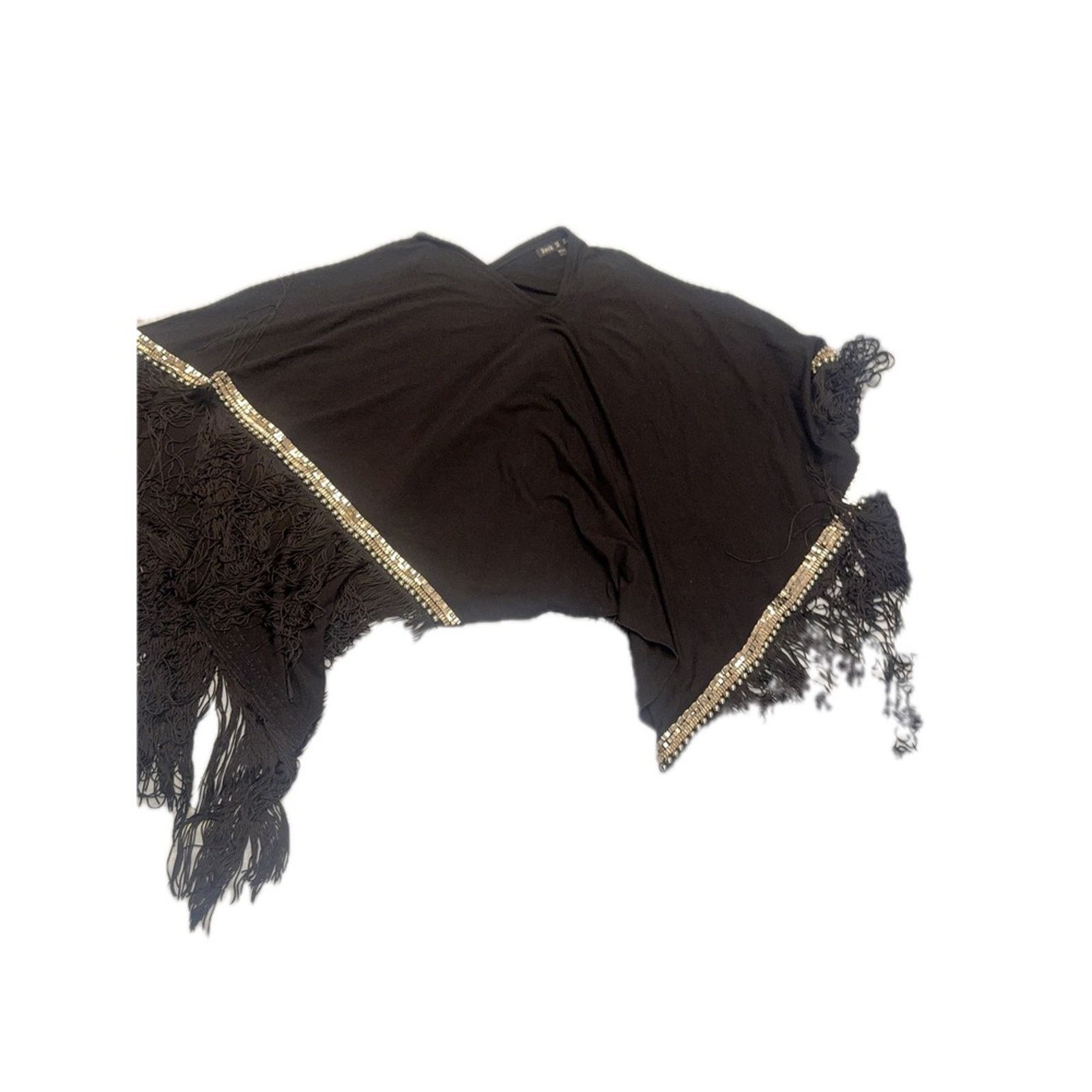 A&G Rock Rock N Karma Black Fringe Poncho Beaded Overlay Cover Up Size ONE SIZE - 1 Thumbnail