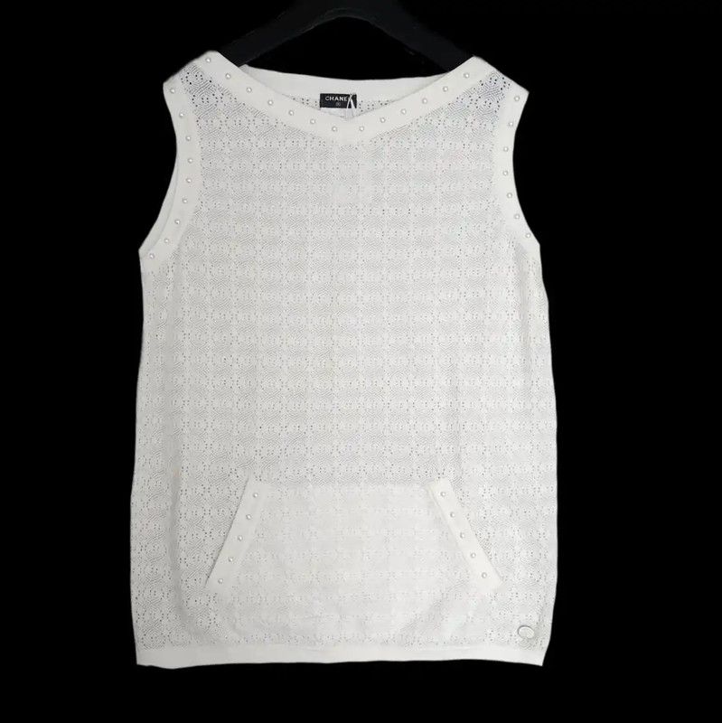 Chanel Chanel White Cotton Short Sleeve Top 0089 Size L / US 10 / IT 46 - 1 Thumbnail