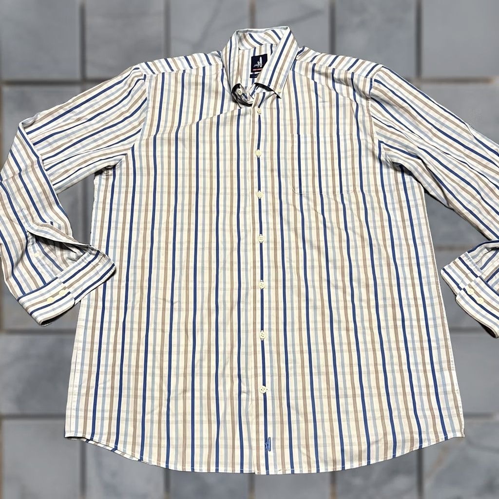 johnnie-O Johnnie-O Shirt Mens Large Performance Blue Striped Long Sleeve Button Regular Formance Blue Mens L Shirt Size US L / EU 52-54 / 3 - 1 Thumbnail