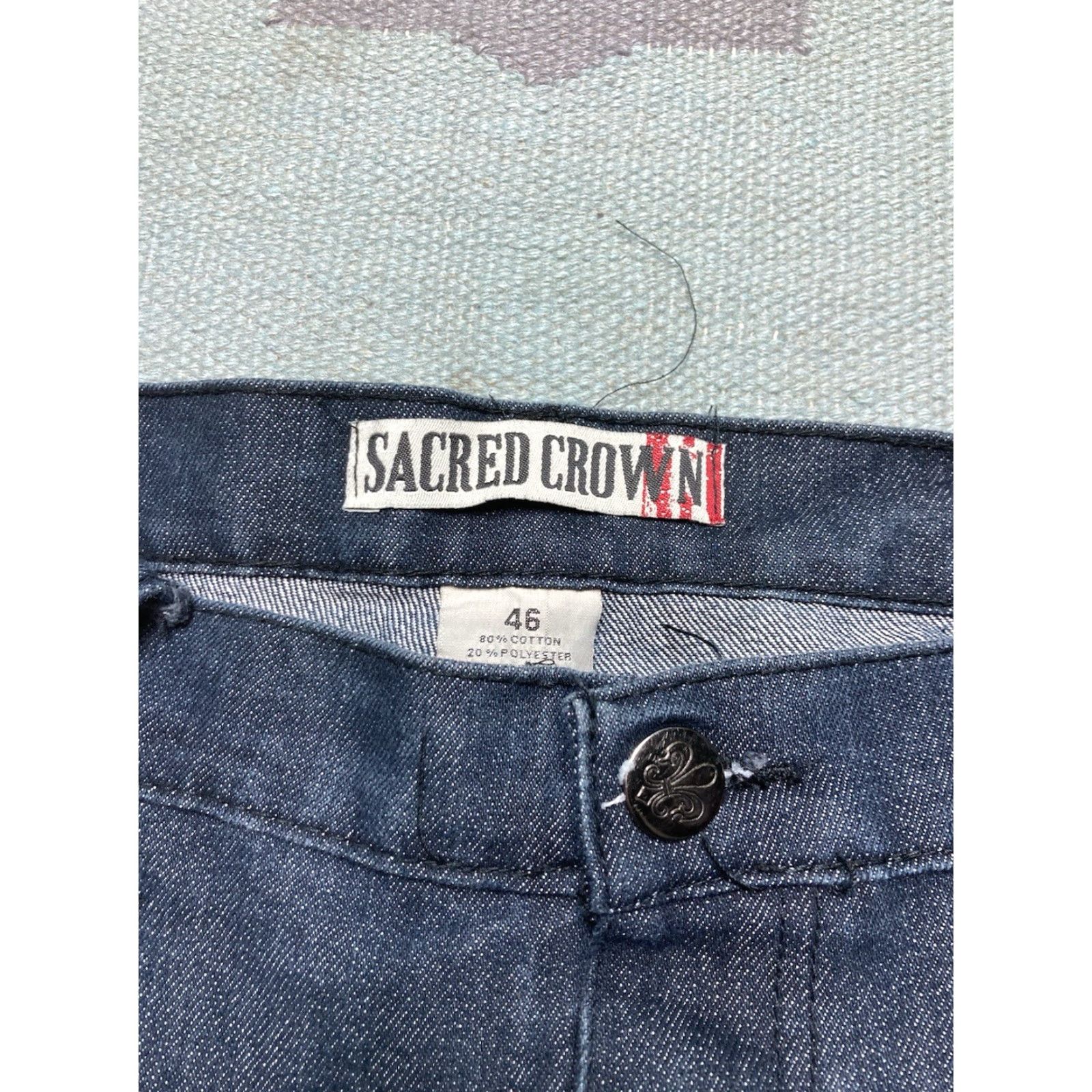Vintage VINTAGE Sacred Crown Jeans Men Wide-Leg Hip Hop 46x31 Jeans 46 31 Blue Baggy Carpenter 90s Skater Massive Y2K Size US 30 / EU 46 - 7 Thumbnail