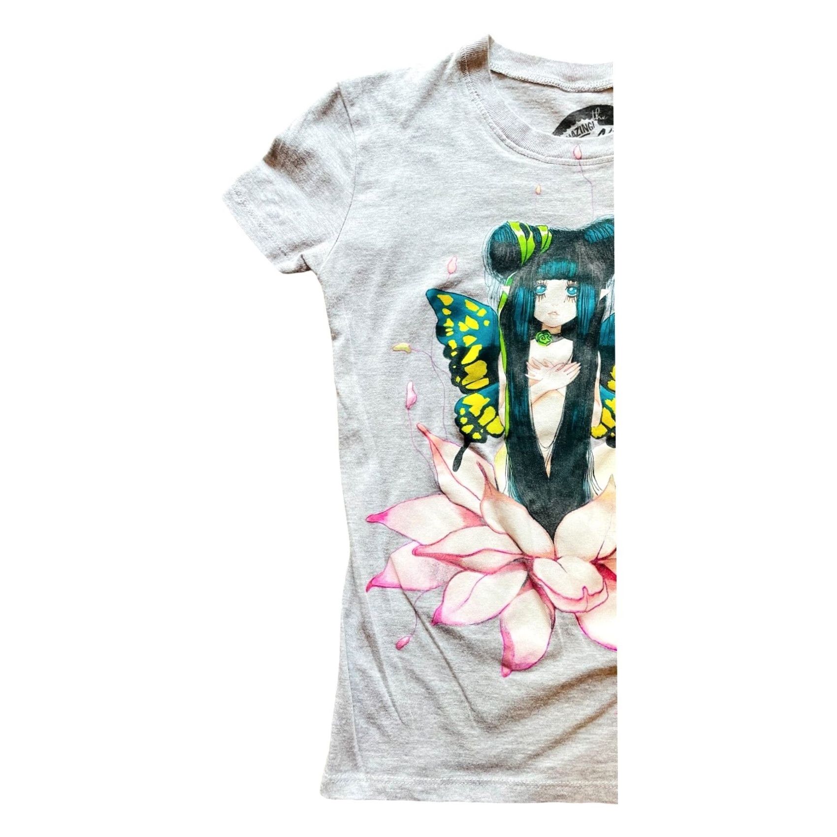 Vintage SZ Women’s Gray Anime Fairy Short Sleeve T-Shirt Sz Small Y2K Tee Pullover Shirt Size S Crew Neck Cotton Blend Embroidered Size S / US 4 / IT 40 - 2 Thumbnail